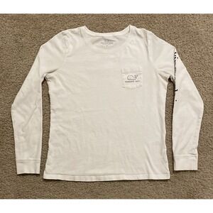 Vineyard‎ Vines Shirt Spell Out Long Sleeve Logo Pocket White Women's Small